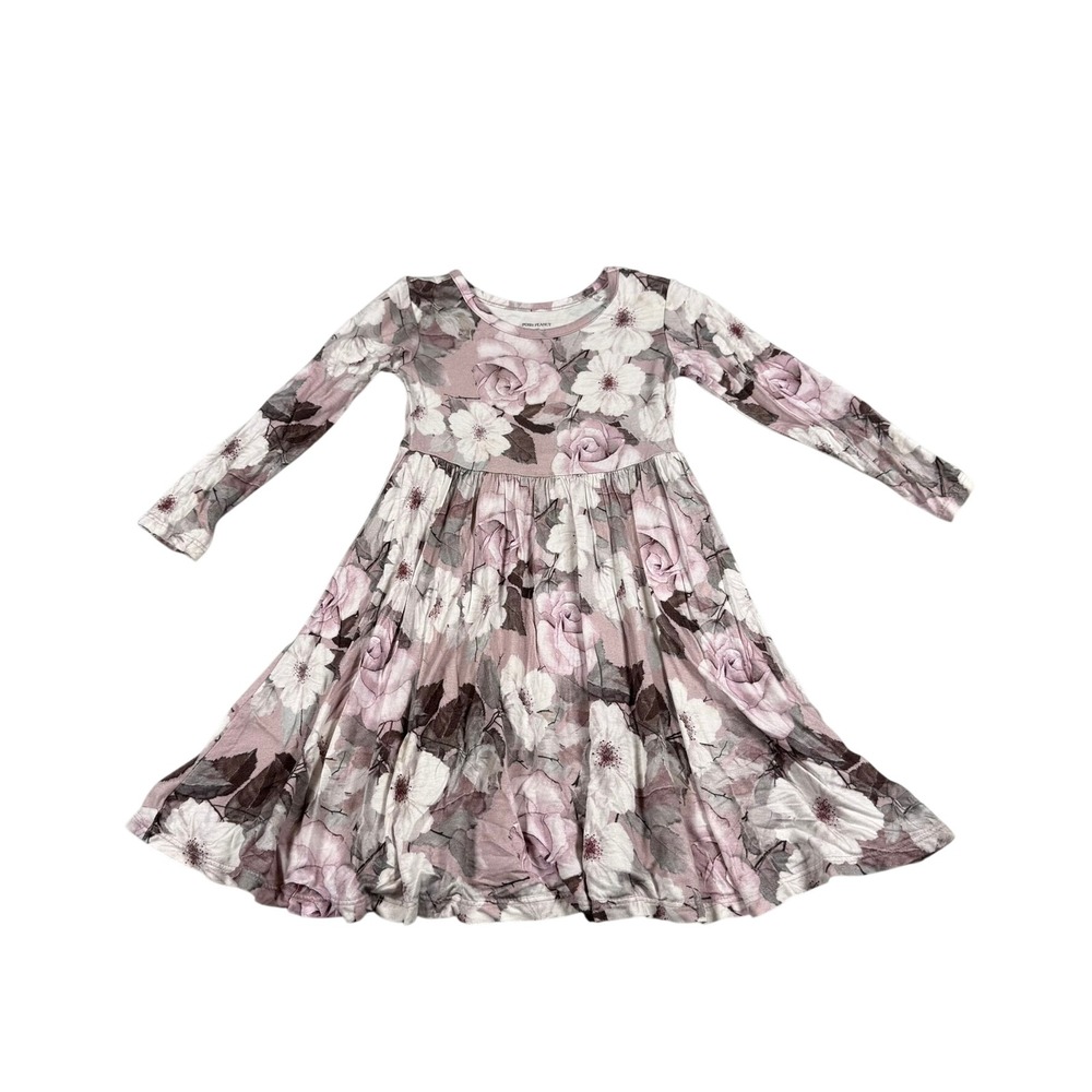 Posh Peanut Girls 2T Dress Pink Floral Bamboo Long Sleeve Twirl Cottagecore Boho